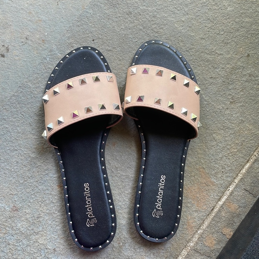 Tan with little spikes slip in sandals